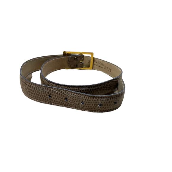 Vintage Anne Klein Leather Embossed Brown Belt Gold Lion Head Logo Size S - Picture 2 of 5